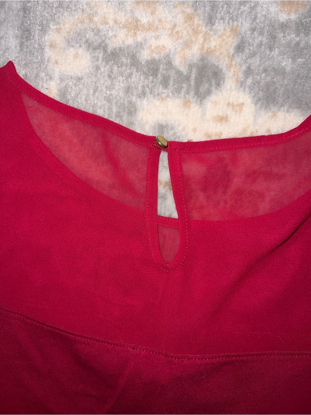 Express Red Short-Sleeve Mesh Yoke Top - Picture 5 of 5